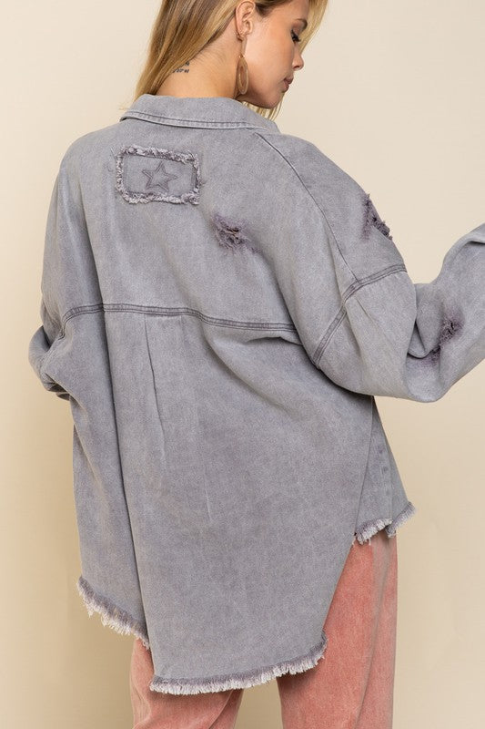 Tegan Fringe Distressed Oversized Jacket