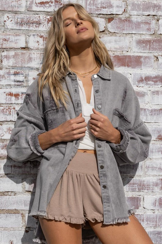 Tegan Fringe Distressed Oversized Jacket