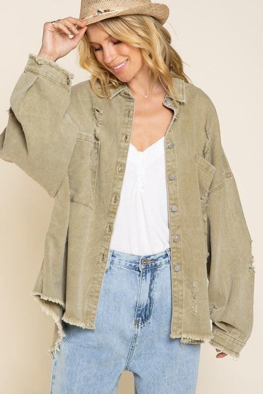 Tegan Fringe Distressed Oversized Jacket